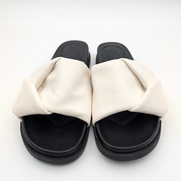 Open Edit Twisted Knot Flat Sandals Women's White/Black Size US7.5M EU38 - Picture 2 of 13